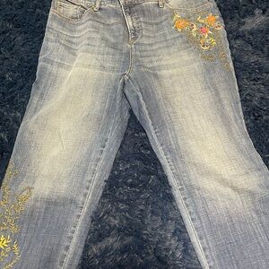 Chico's Blue Straight Leg Jeans with Embroidery